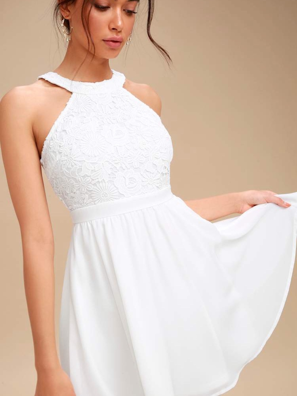 Lulus Lover's Game White Lace Skater Dress Size S NWT